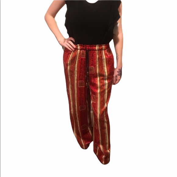 Vintage Boho Style Wide Leg Elastic Waist  Striped Printed Pants Size Medium - Picture 3 of 10